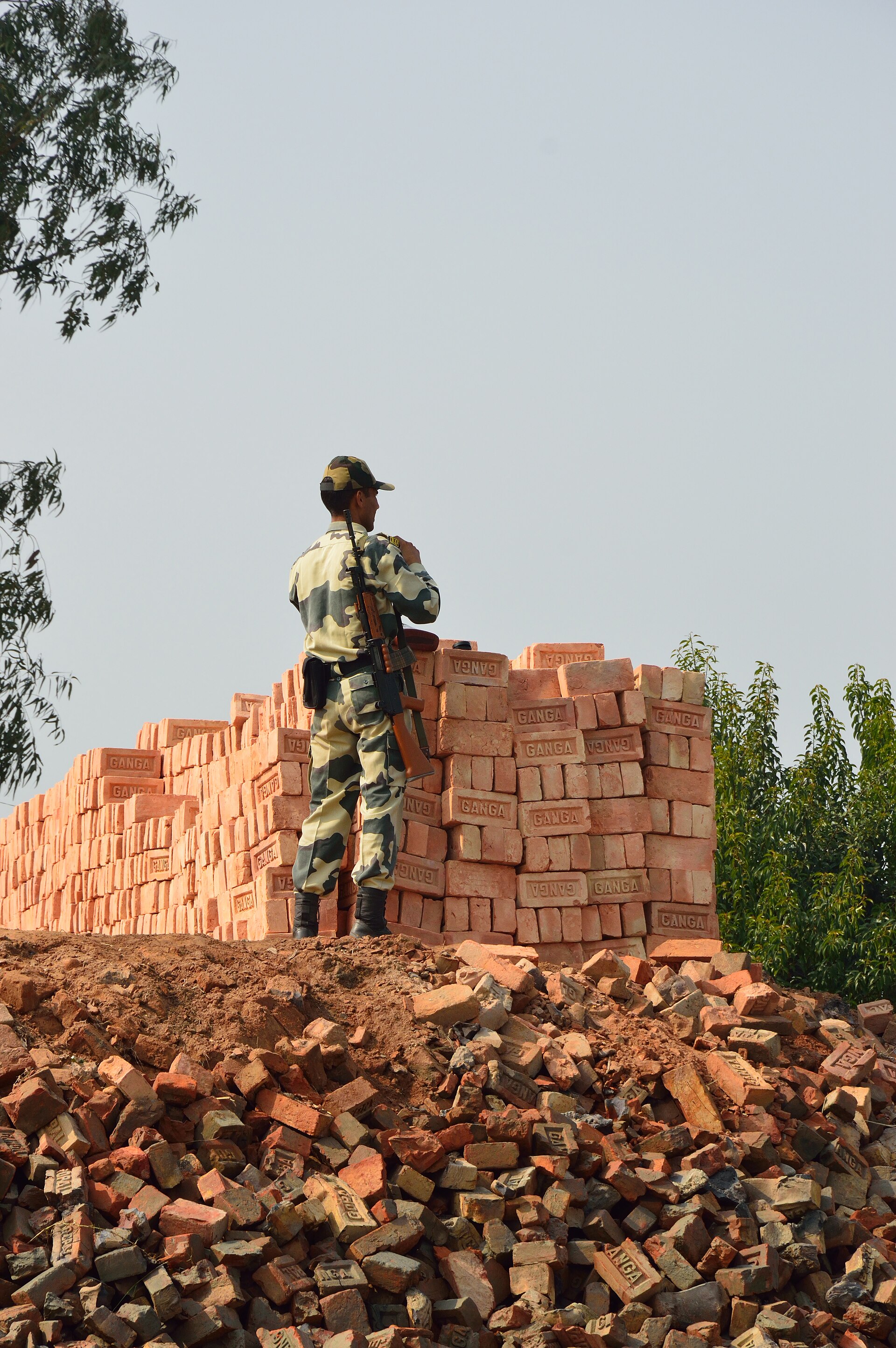 BSF personnel on Indo-Bangladesh border patrol