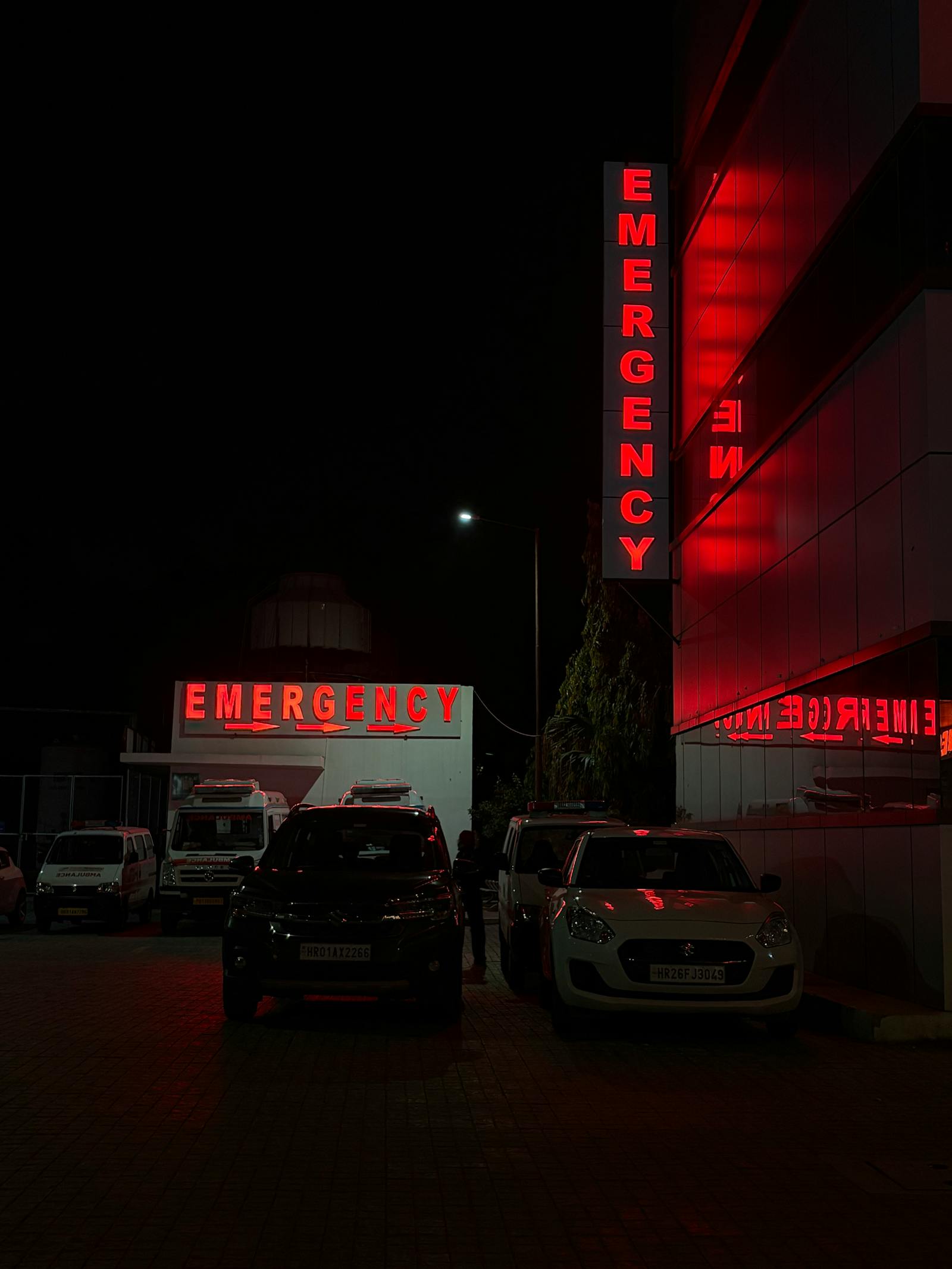 Indian hospital emergency entrance at night
